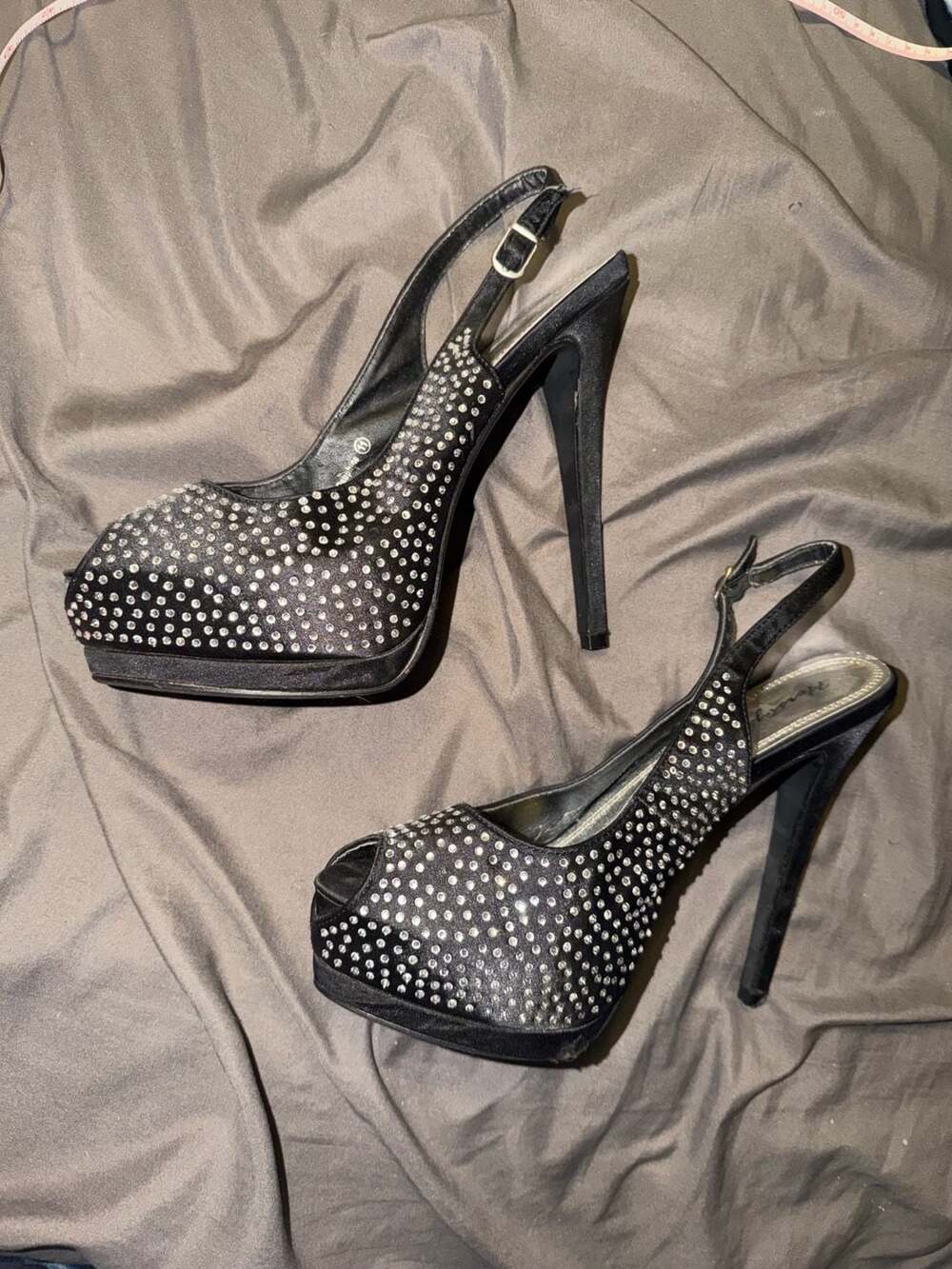 Herstyle Dauphine Size 11 Black Rhinestone Slingback Stiletto Heels